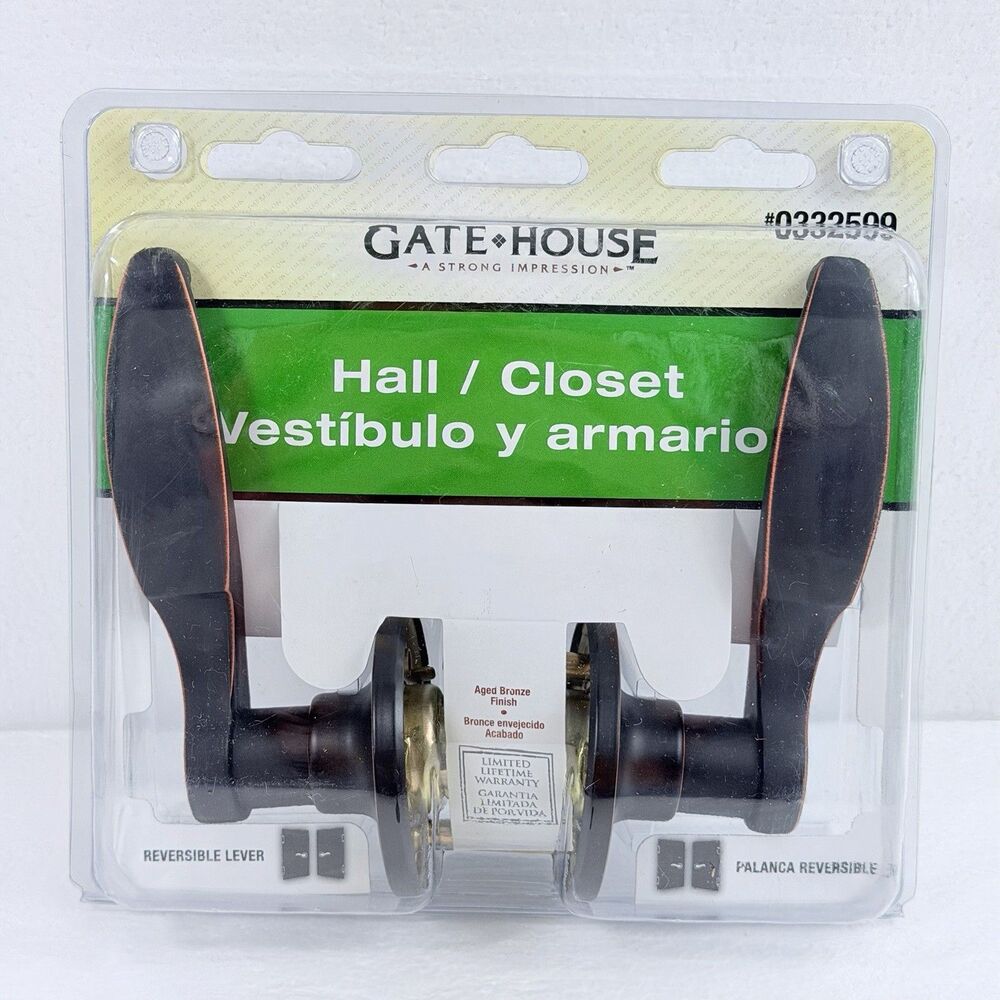 Gate-House Hall Closet Door Lever Handle Reversible Aged Bronze Lockset 0332599